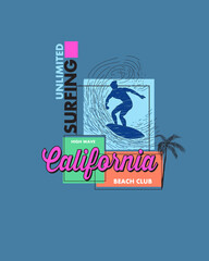 Unlimited Surfing California Surfer vector illustration typography poster design