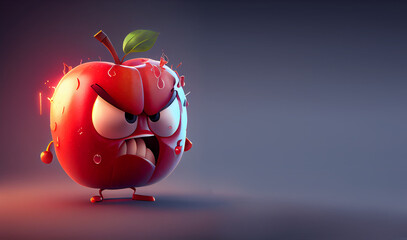 Cute Cartoon Angry Apple Character with an angry expression