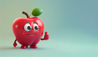 Cute Cartoon Red Apple Character showing thumb up Generative AI