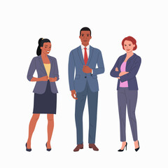 Group of different businesswomen and businessman  standing isolated. Corporate office style. Vector flat style cartoon illustration