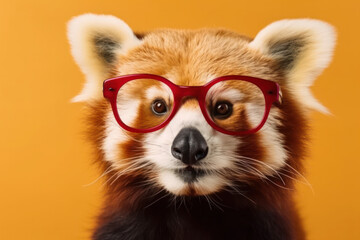 Obraz premium Social yet solitary red panda in cool shades, a symbol of resilience. Native to China's bamboo forests, an exotic mammal with a furry appearance. AI Generative.