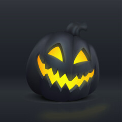 Black vector realistic empty pumpkin on black background. Modern illustration