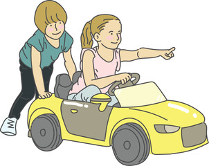 2 kids play toy car