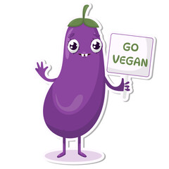 Go vegan eggplant cute character sticker