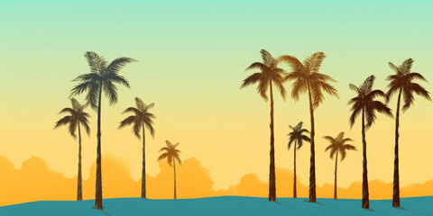Fototapeta na wymiar Palm trees in summer, clean background, illustration, generative AI