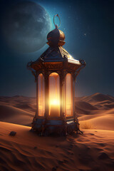 Islamic greetings ramadan kareem poster  beautiful gold lantern decoration. Ai generated