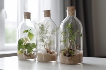 Plant a Bottle Garden, how to create this beautiful bottle garden or terrarium. Bottle gardens where place small plants into a glass vase or globe. AI generative