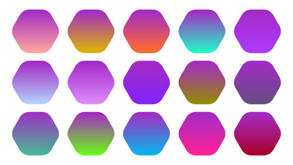 Colorful Purple Color Shade Linear Gradient Palette Swatches Web Kit Rounded Hexagons Template Set
