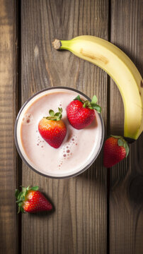 Fresh Strawberry and Banana Smoothie on a Rustic Table