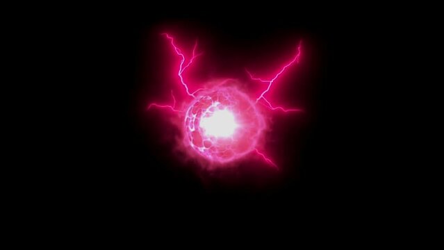 Realistic red lightning ball on black background.
