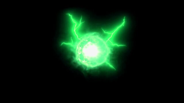 Realistic green lightning ball on black background.
