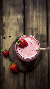 Fresh Strawberry Smoothie on a Rustic Table
