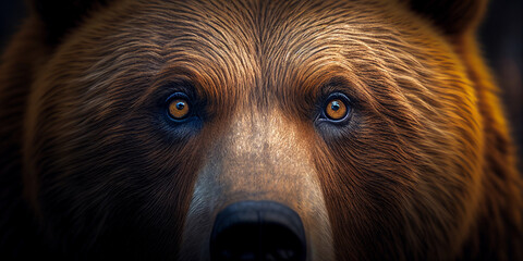 Close up detail portrait of bear, Beautiful face portrait of bear created with Generative AI