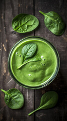 Obraz premium Fresh Spinach and Avocado Smoothie on a Rustic Table