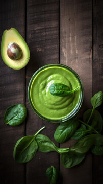 Fresh Spinach and Avocado Smoothie on a Rustic Table