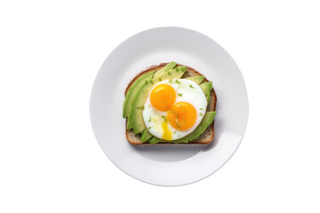 Toast avocado with egg boiled for breakfast and healthy food concept on transparent background. Generative Ai