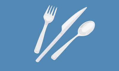 Cutlery vector set. Spoon, fork and knife vector illustration.  Flat vector in cartoon style isolated on color background.