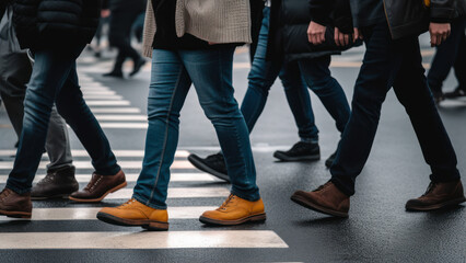 Fototapeta premium pedestrian crossing people feet generative ai