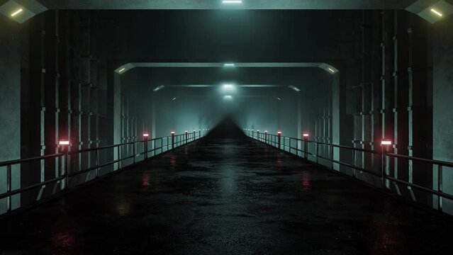 A Mystical Corridor With Metal Walls With Neon Lights And Smoke In Industrial Style For Conceptual Banners And Templates In The Seamless 3D Animation And 4K Loop Stock Video