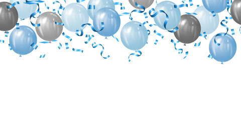 background vector illustration of blue and silver balloons and blue confetti for fathers day - 603748522