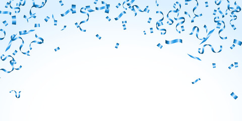 grand opening greeting card blue confetti and ribbons vector illustration. background party