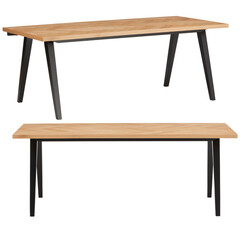 table isolated on white long wooden chair that can seat many people cut out, isolated from the background, taken inside the studio.