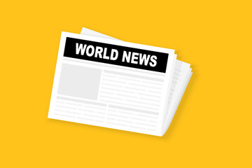 Newspaper vector icon illustration. Folded newspaper vector icon heading World News. Mock up of a daily newspaper. Newspaper template with world news. Vector illustration