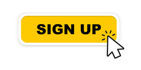 Signing up button. Signing up button with mouse pointer clicking. Login or signing up buttons. Vector illustration for ui, mobile app, web - obrazy, fototapety, plakaty
