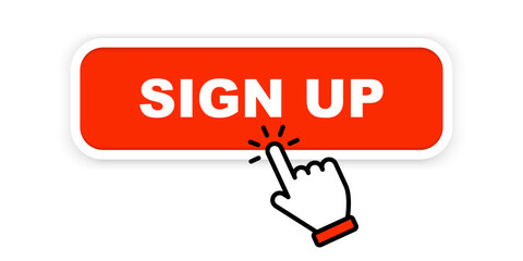 Signing up button. Signing up button with mouse pointer clicking. Login or signing up buttons. Vector illustration for ui, mobile app, web