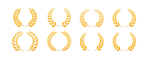 Laurel wreath icon. Symbol of victory, achievement, honor, quality product, or success. Gold template logo design with wreath laurel. Vector illustration