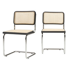 set of chairs  modern woven , with backrest cut out, isolated from the background, taken inside the...