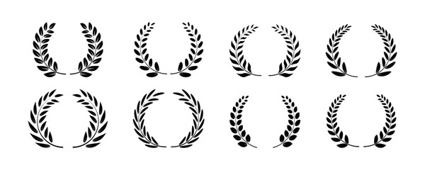 Laurel wreath icon. Symbol of victory, achievement, honor, quality product, or success. Gold template logo design with wreath laurel. Vector illustration