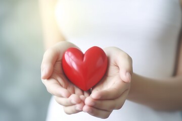 Obraz na płótnie Canvas woman care donor love valentine hand hold health support cardiogram red. Generative AI.