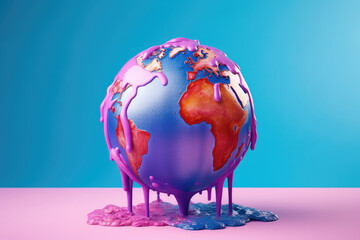 Climate change represented by a melting ice cream globe. Generative AI.