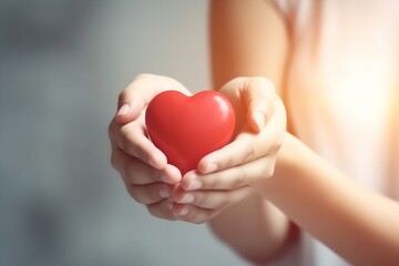 Obraz na płótnie Canvas red woman cardiogram care heart love health donor hold hand valentine. Generative AI.