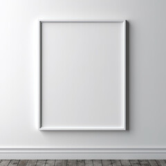 Picture frame, thin white frame, front view, blank canvas, white background