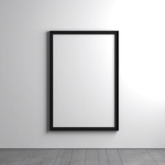 Picture frame, thin black steel frame, viewed from the front, blank canvas, white background