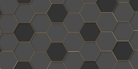 Hexagonal cells grid on black background Seamless wooden wall with  pattern ,in the photo decorative finishing tiles for the sidewalk