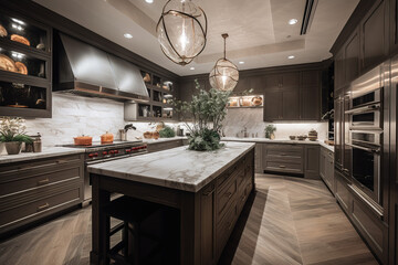 Luxury kitchen. Wood and marble