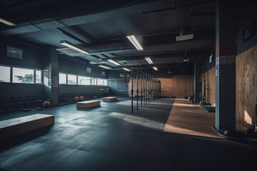 Obraz premium Modern crossfit room with several sports machines. 