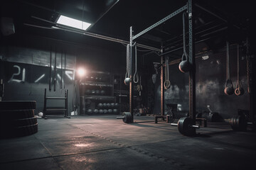 Plakat Modern crossfit room with several sports machines. 