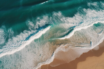 Fototapeta na wymiar Sea waves on the beach with brown sand. Top view