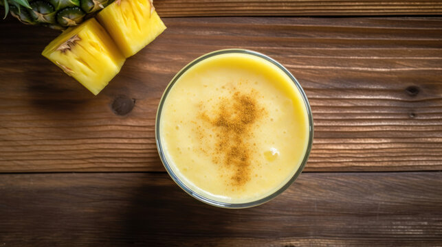 Fresh Pineapple Smoothie on a Rustic Table