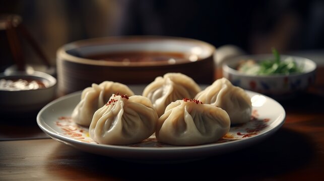 Generative AI Baozi chiness food in plate food Photography