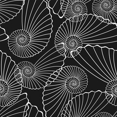 Seamless vector pattern with  seashells. Nature abstract background. Black and white.  Perfect for wallpaper, wrapping, fabric and textile.
