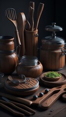 Generative AI photorealistic kitchen cooking set light