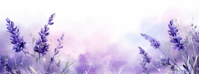 Fototapeta na wymiar A banner design showcasing a field of lavender in full bloom, with soft purple hues and delicate petals, creating a soothing and aromatic atmosphere. Generative AI