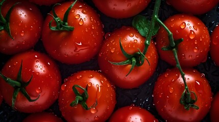 Overhead Shot of Tomatoes with visible Water Drops
