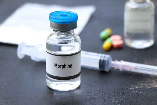 Morphine in a vial, narcotics are dangerous to health