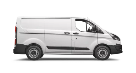 Foto op Plexiglas White delivery van isolated from white background. Generative AI © Miquel
